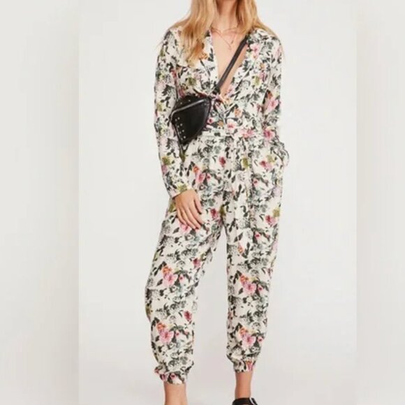 FREE PEOPLE Sierra Floral Long Sleeve Tie Waist Jogger Jumpsuit Women's size S - Picture 1 of 3